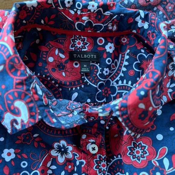 Talbots Navy and Red Paisley Button Down Shirt - Picture 2 of 8